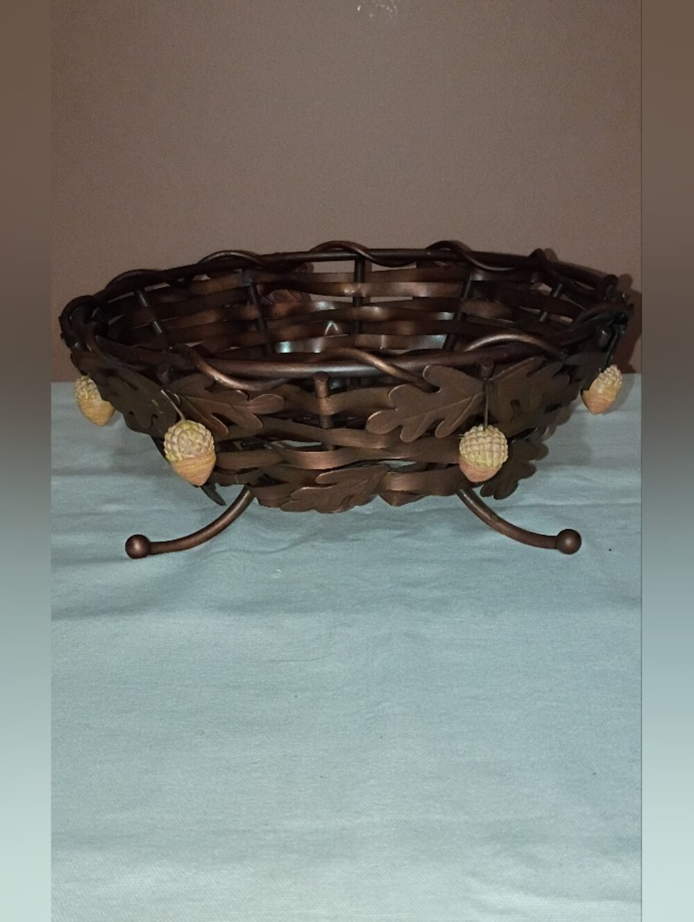 Brown Metal Oak Leaf & Acorn Decorative Bowl